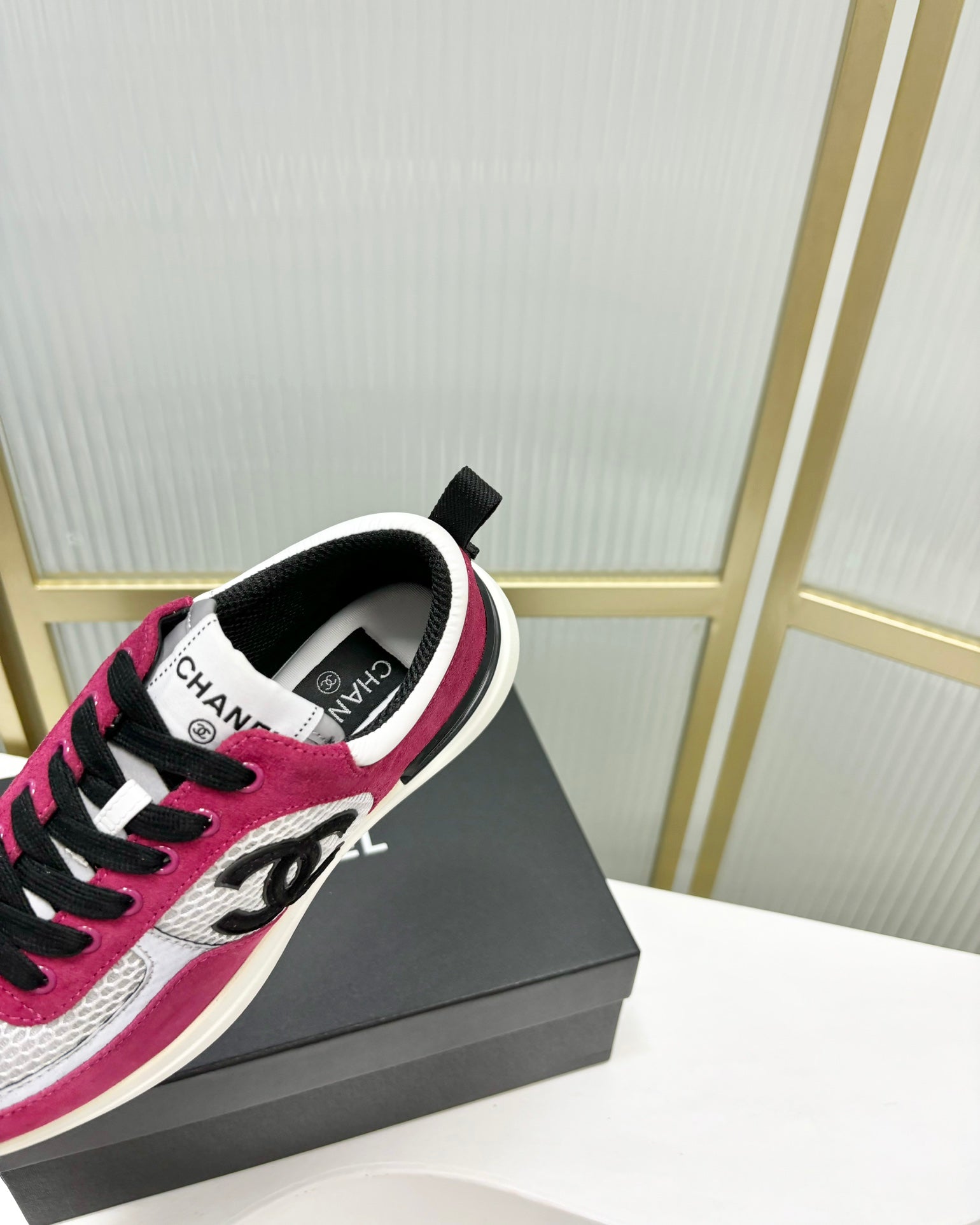 CHANEL SNEAKER IN BARBIE PINK SUEDE AND GREY BREATHABLE MESH