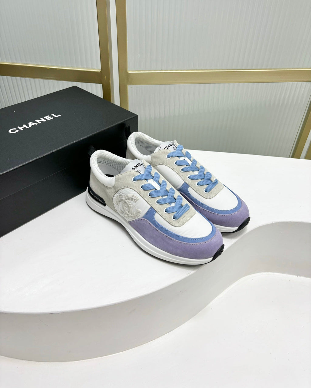 CHANEL SNEAKER IN AMETHYST PURPLE MIX GREY SUEDE