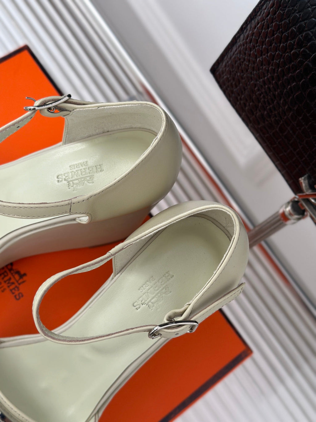 HERMES WEDGES SANDALS WHITE LAMBSKIN
