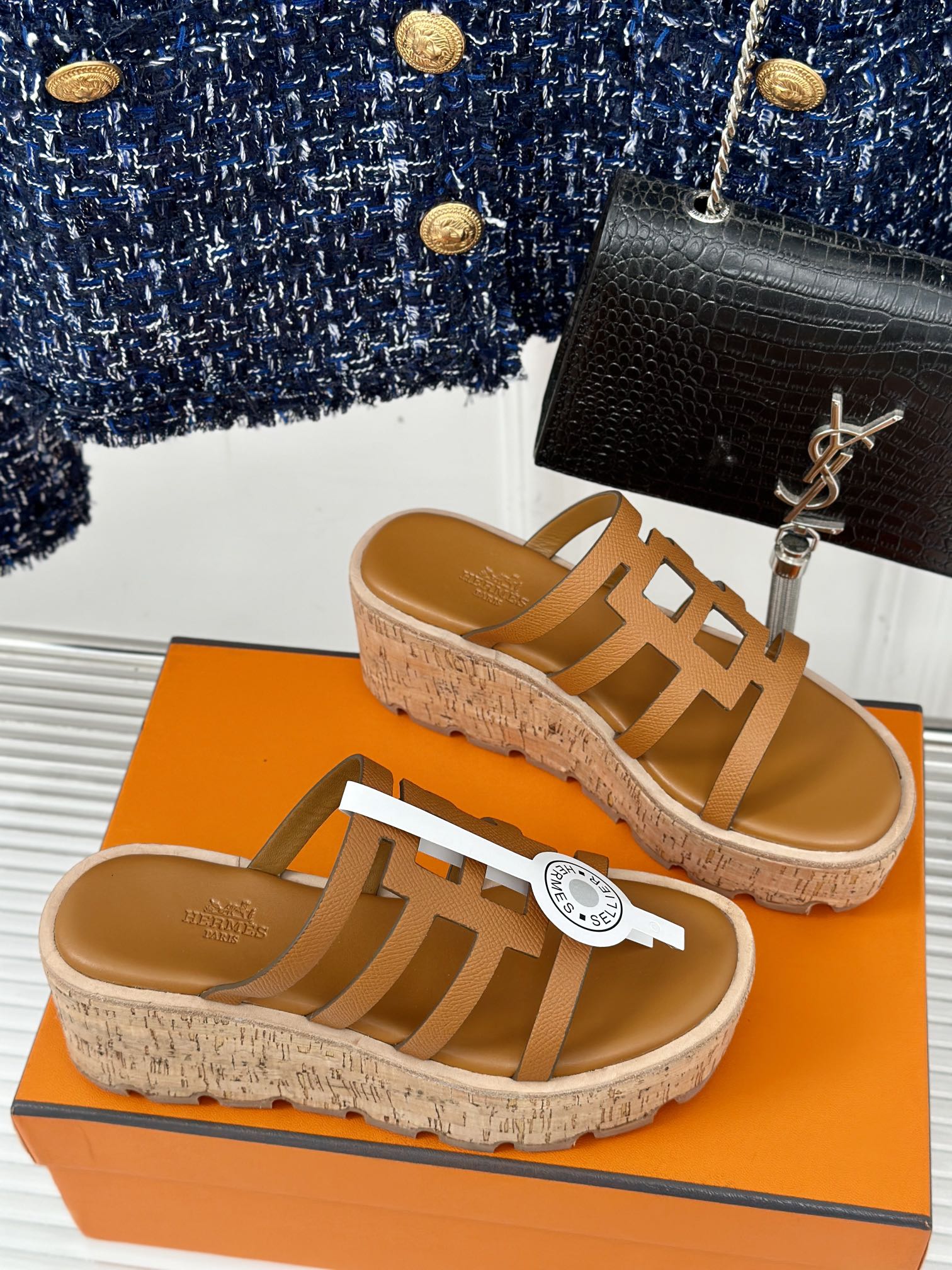 HERMES ISABELLA SANDAL BRIGHT BROWN CALFSKIN