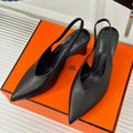 HERMES HIGH HEEL 75 MM POINTED- TOE SANDAL IN BLACK CALFSKIN