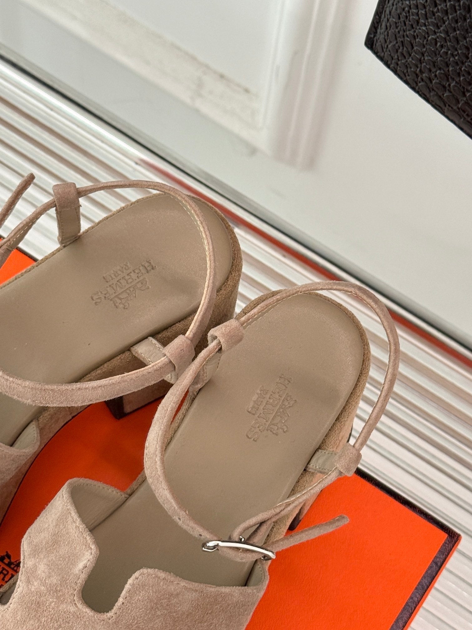 HERMES 25S JAM 30 HIGH-HEEL SANDAL IN TERRACOTTA BEIGE SUEDE