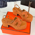 HERMES 25S JAM 30 HIGH-HEEL SANDAL IN TERRACOTTA ORANGE SUEDE