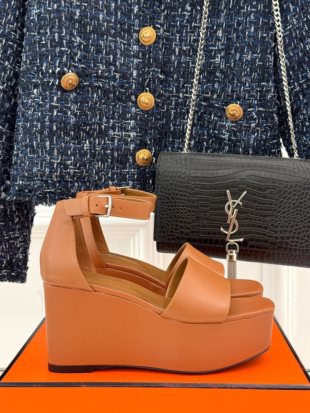 HERMES ILLUSION 35 SANDAL IN BRONZE BROWN CALFSKIN