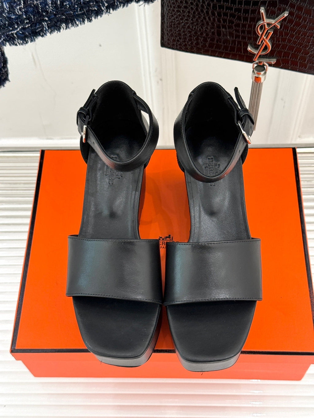 HERMES ILLUSION 35 SANDAL IN BLACK CALFSKIN