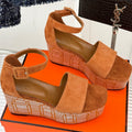 HERMES ILLUSION 35 SANDAL IN VIVID ORANGE SUEDE WITH RHINESTONE DETAILS