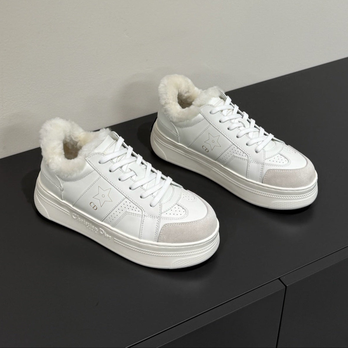 DIOR STAR SNEAKER WHITE CALFSKIN AND SUEDE CALFSKIN WITH SHEARLING LINING