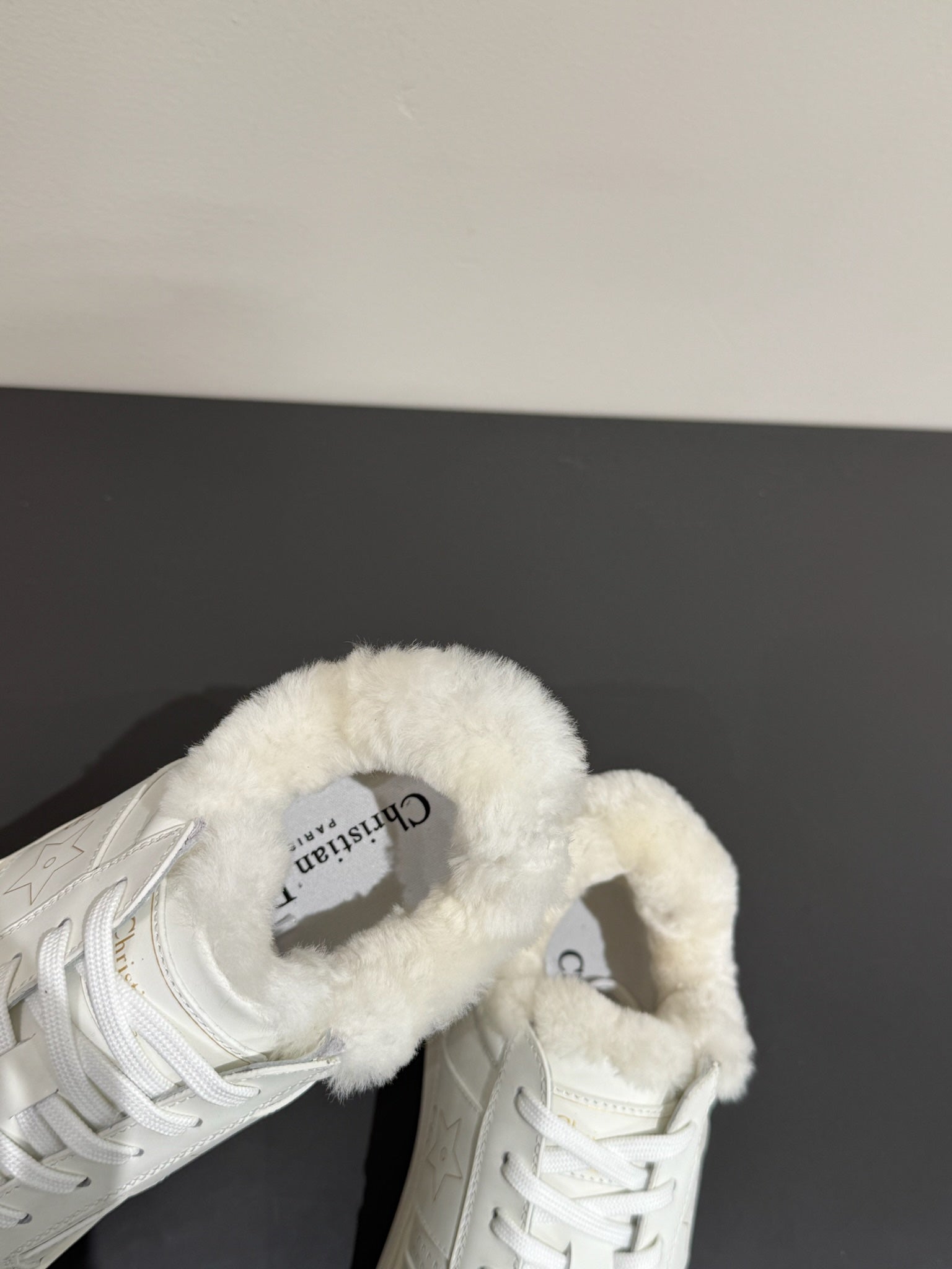 DIOR STAR SNEAKER WHITE CALFSKIN AND SUEDE CALFSKIN WITH SHEARLING LINING