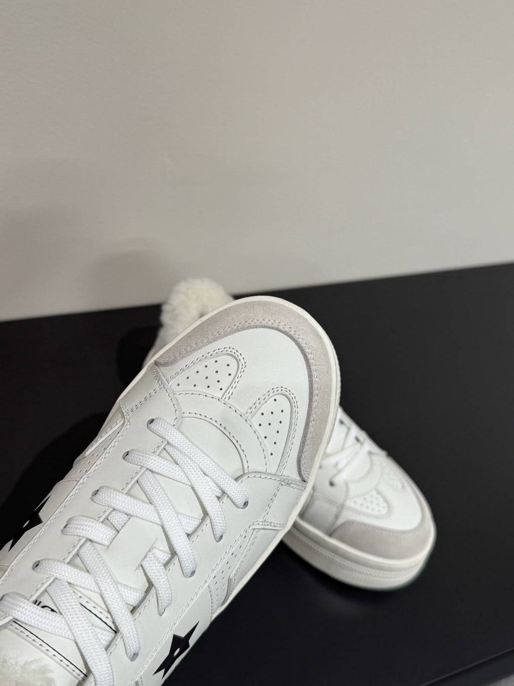 DIOR BLACK STAR SNEAKER WHITE CALFSKIN AND SUEDE CALFSKIN WITH SHEARLING LINING