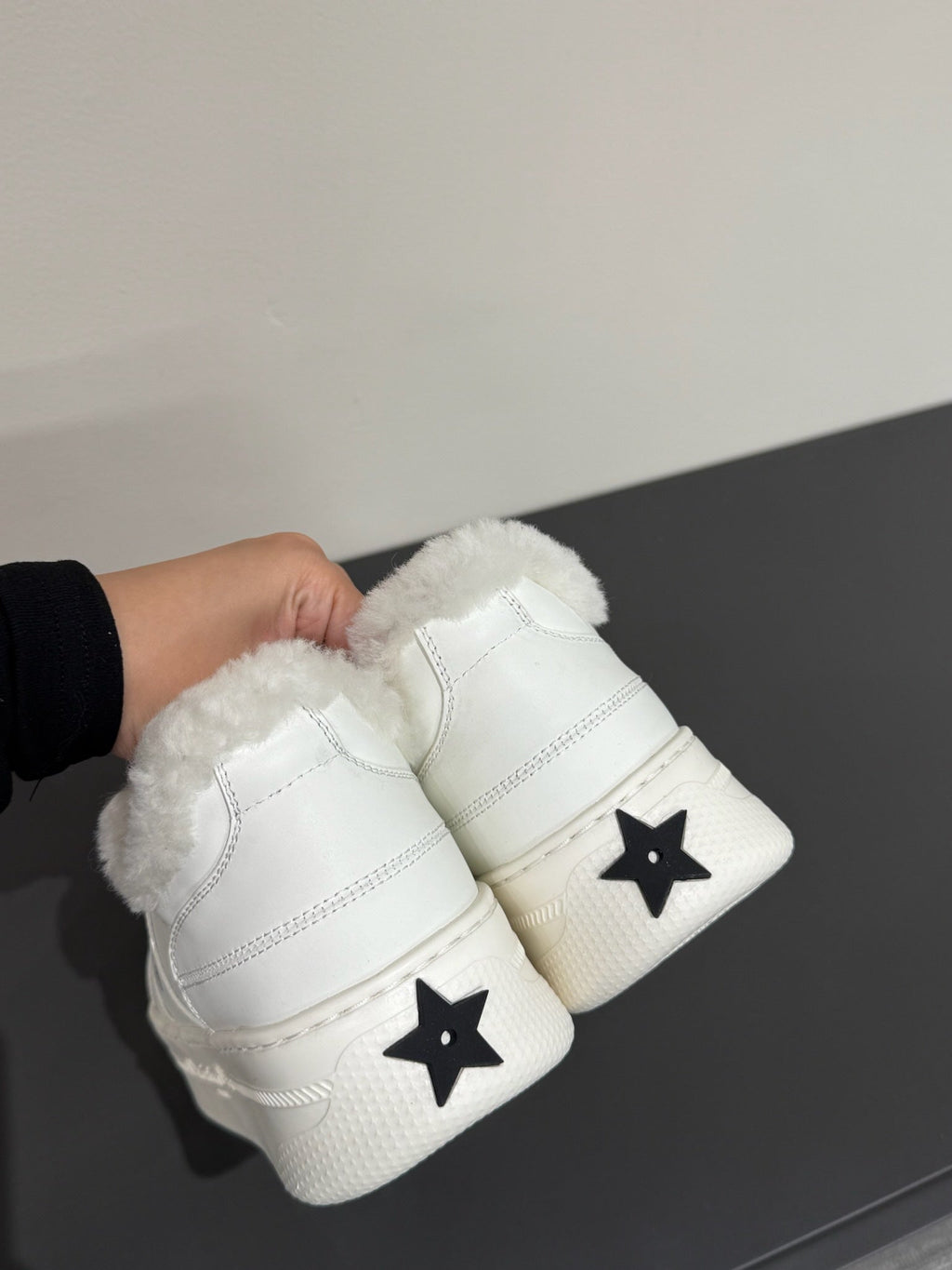 DIOR BLACK STAR SNEAKER WHITE CALFSKIN AND SUEDE CALFSKIN WITH SHEARLING LINING