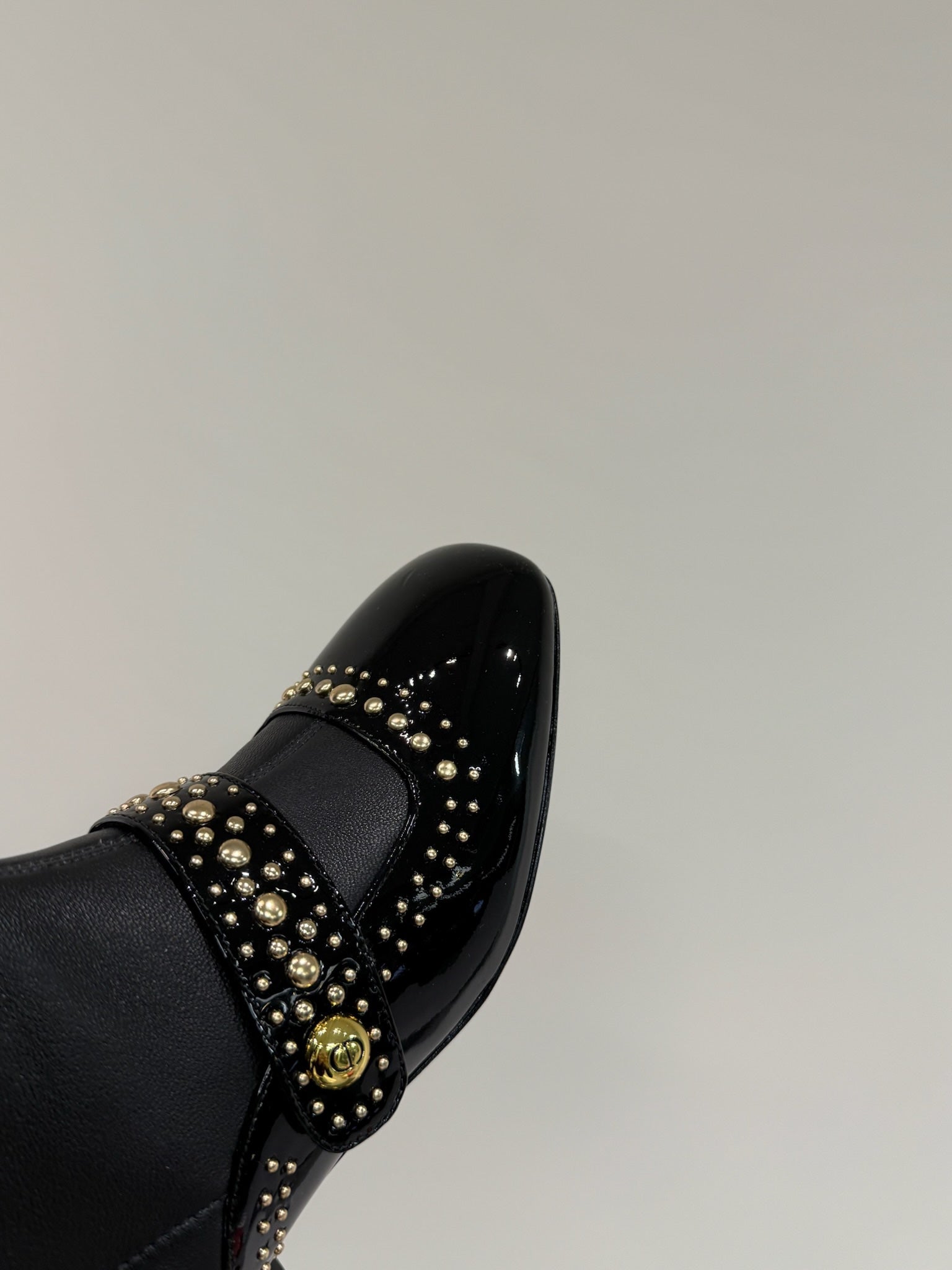 DIOR BELLE-D HEELED BOOT BLACK PATENT CALFSKIN