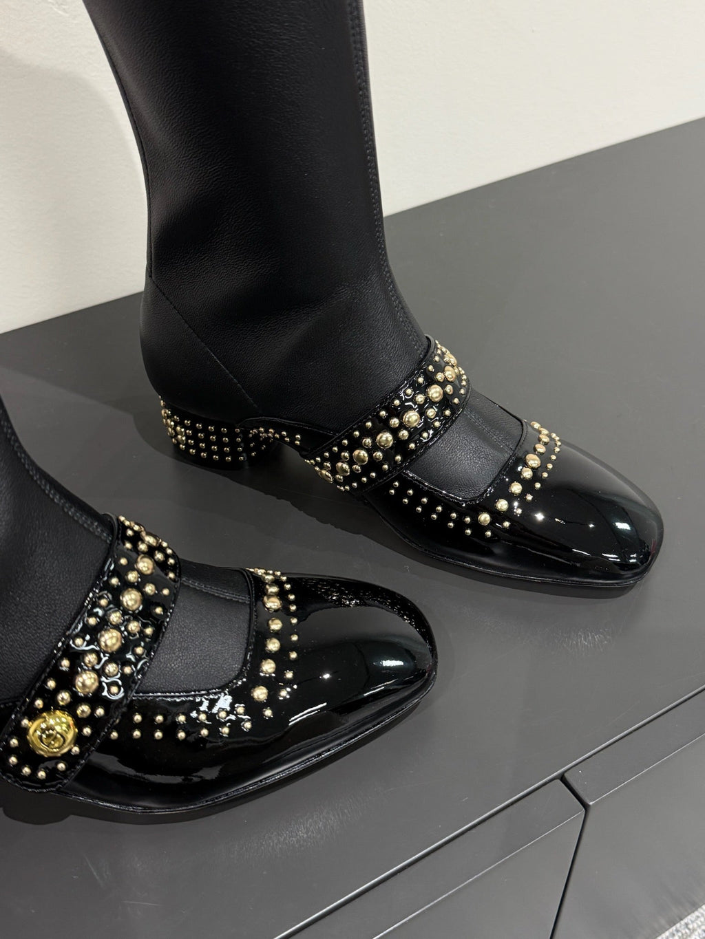 DIOR BELLE-D HEELED BOOT BLACK PATENT CALFSKIN