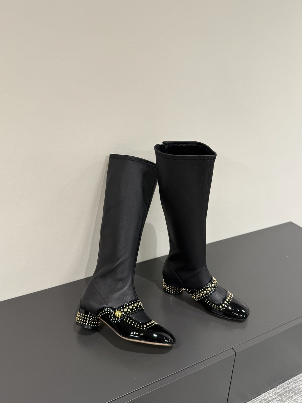 DIOR BELLE-D HEELED BOOT BLACK PATENT CALFSKIN