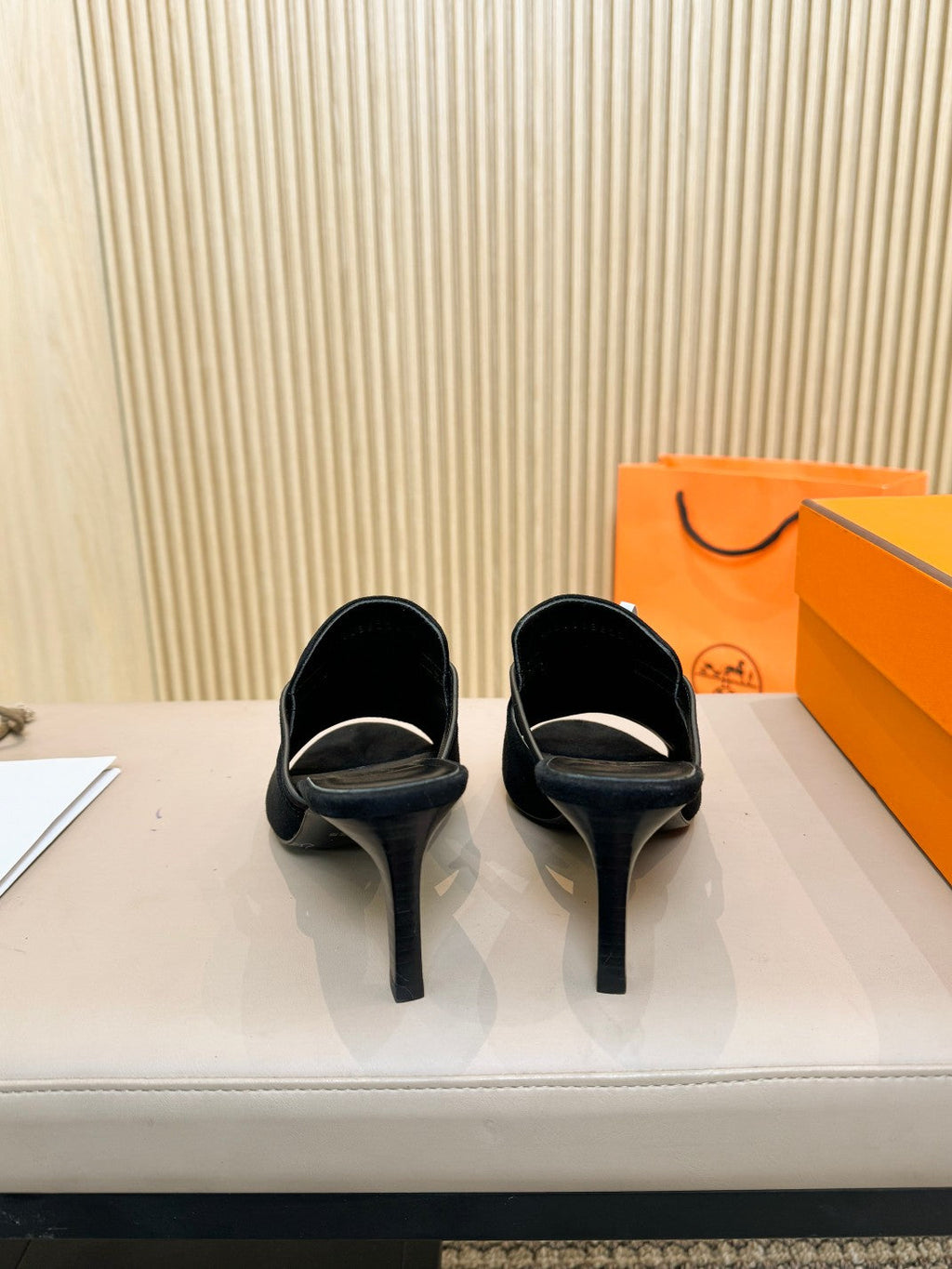 HERMES HEDEN MULE 80 BLACK SUEDE