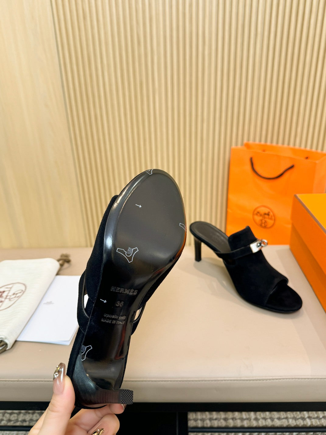 HERMES HEDEN MULE 80 BLACK SUEDE