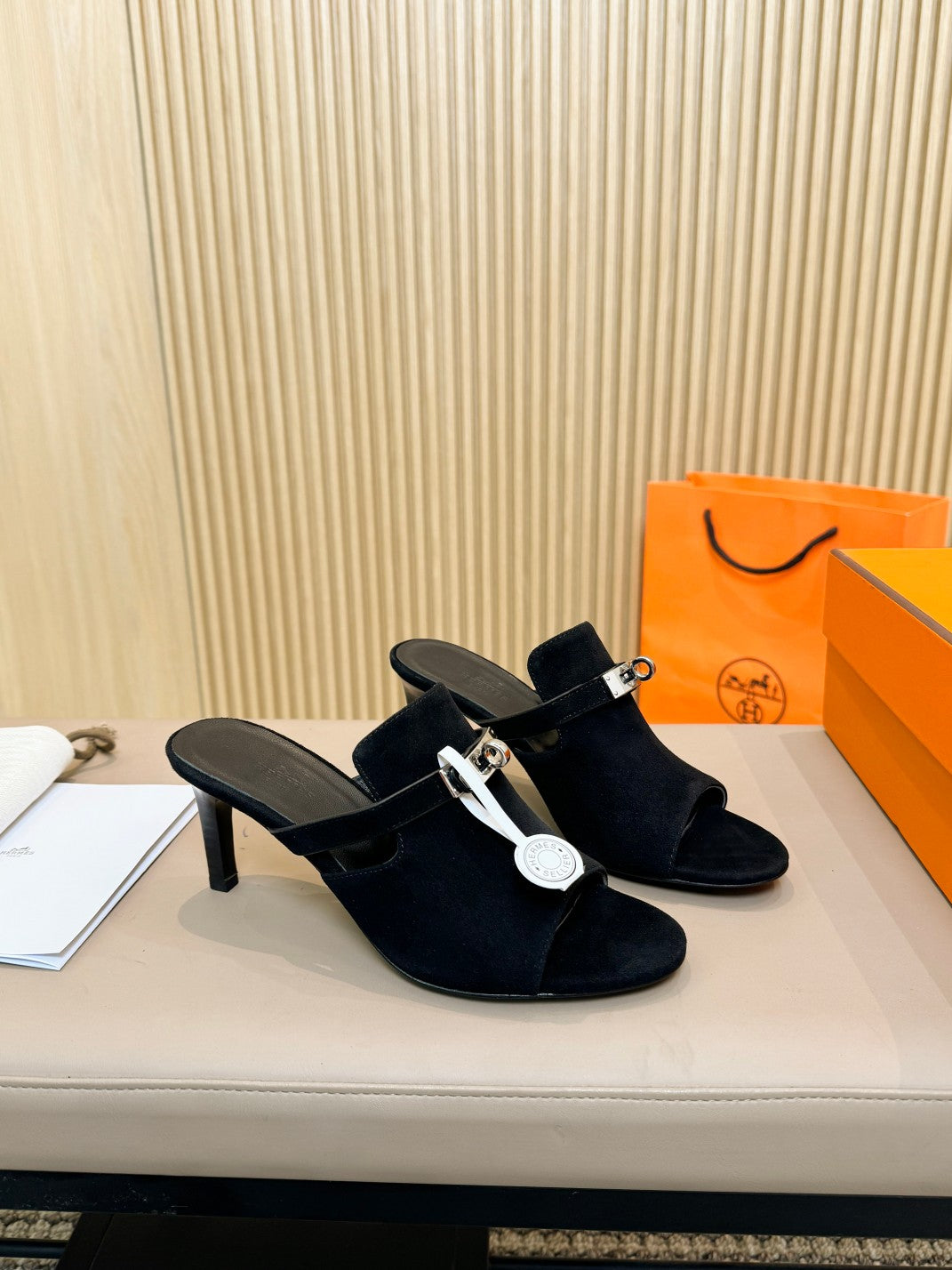 HERMES HEDEN MULE 80 BLACK SUEDE