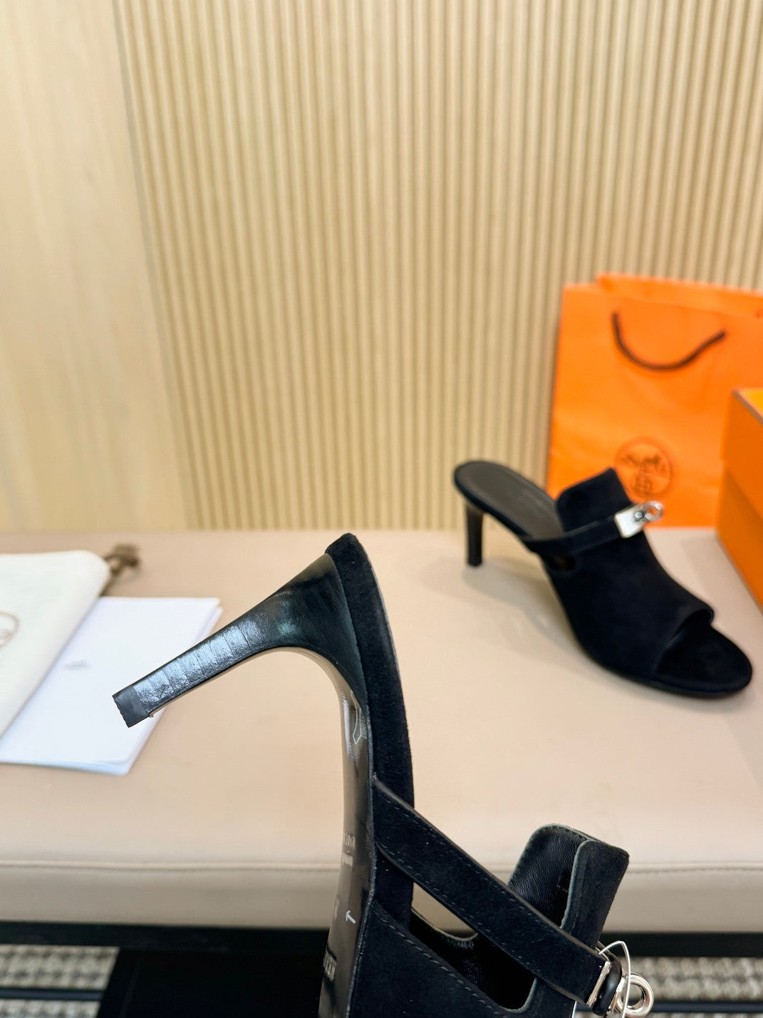 HERMES HEDEN MULE 80 BLACK SUEDE