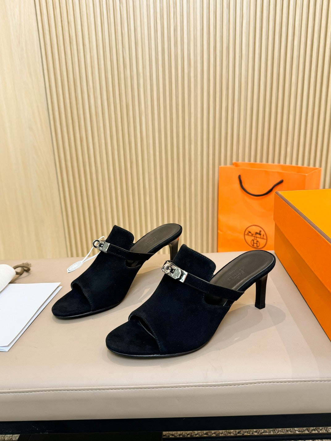 HERMES HEDEN MULE 80 BLACK SUEDE