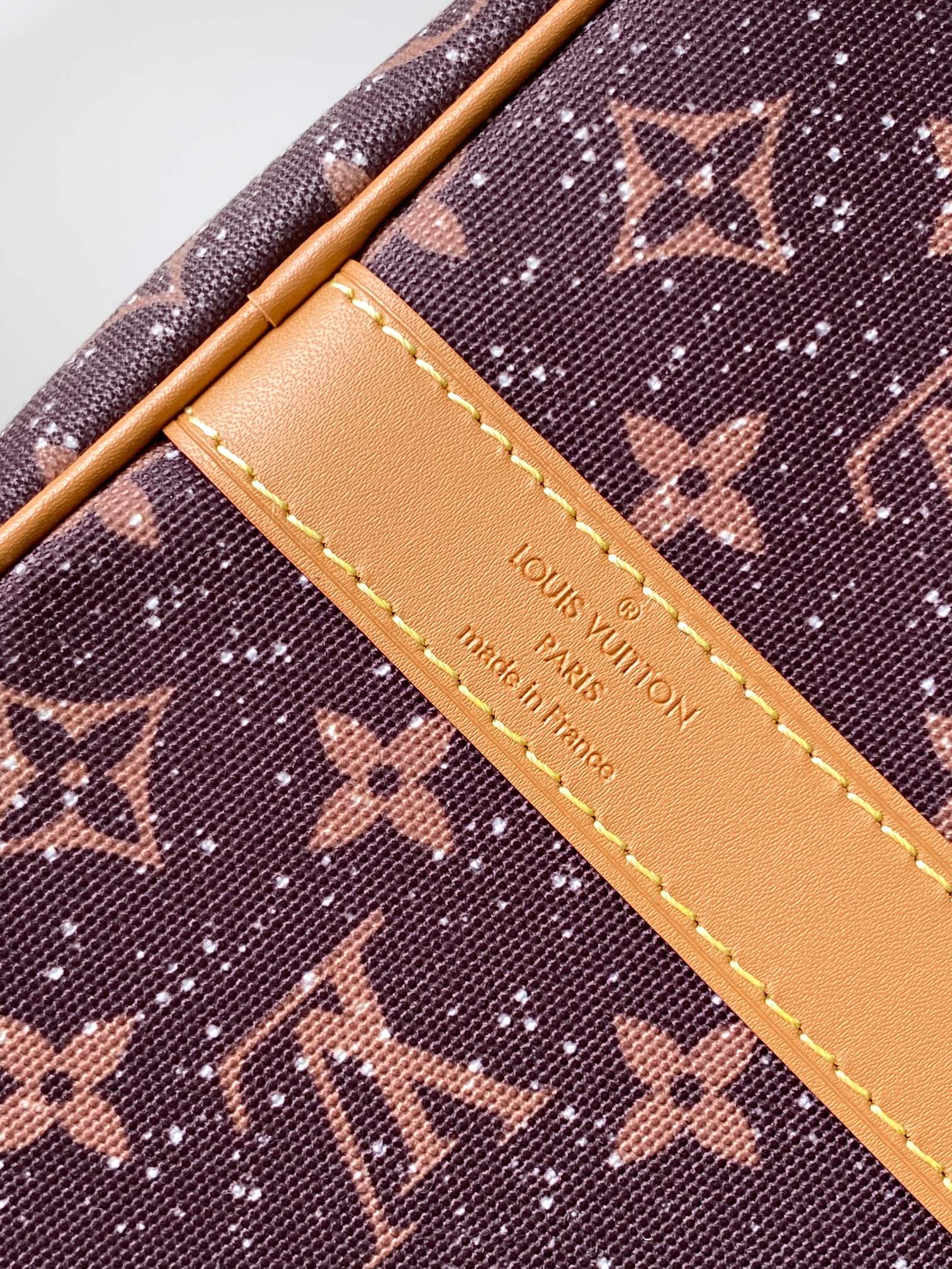 LOUIS VUITTON LV 25S KEEPALL 50 MONOGRAM CRYSTALS IN DARK PURPLE CANVAS AND CALFSKIN TRIM