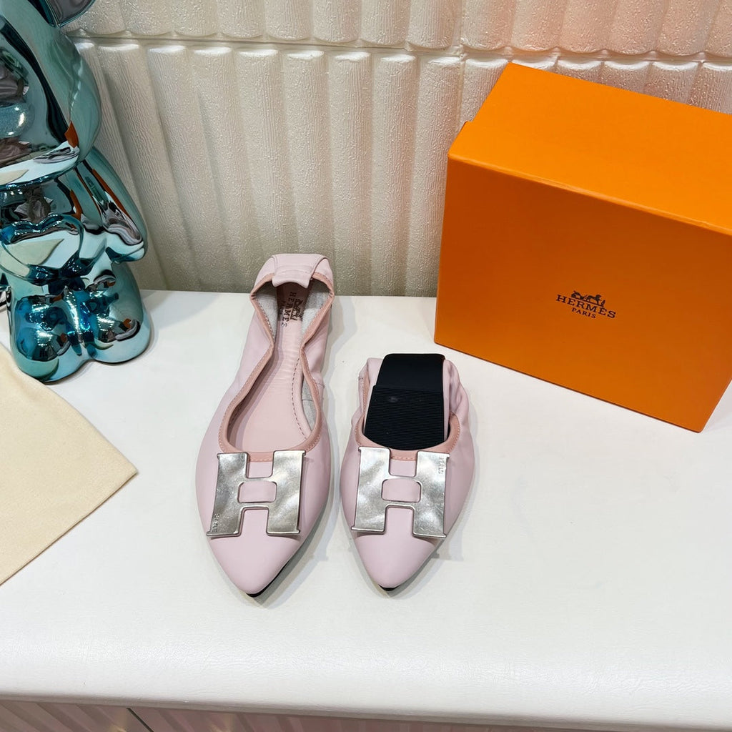 HERMES H-BUCKLE BALLLET FLAT LIGHT PINK CALFSKIN