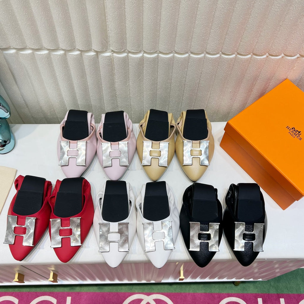 HERMES H-BUCKLE BALLLET FLAT BLACK CALFSKIN