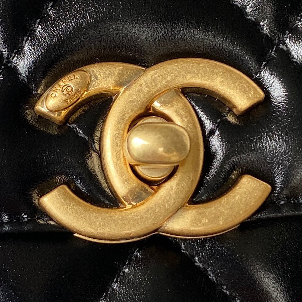 CHANEL MINI 19 FLAP BAG IN BLACK CALFSKIN GOLD HARDWARE
