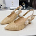 DIOR J'A SLINGBACK PUMP NATURAL RAFFIA AND BEIGE EMBROIDERED COTTON 65 MM