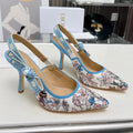 DIOR J'A SLINGBACK PUMP COLORFUL NATURAL RAFFIA AND EMBROIDERED COTTON 10 CM 130858