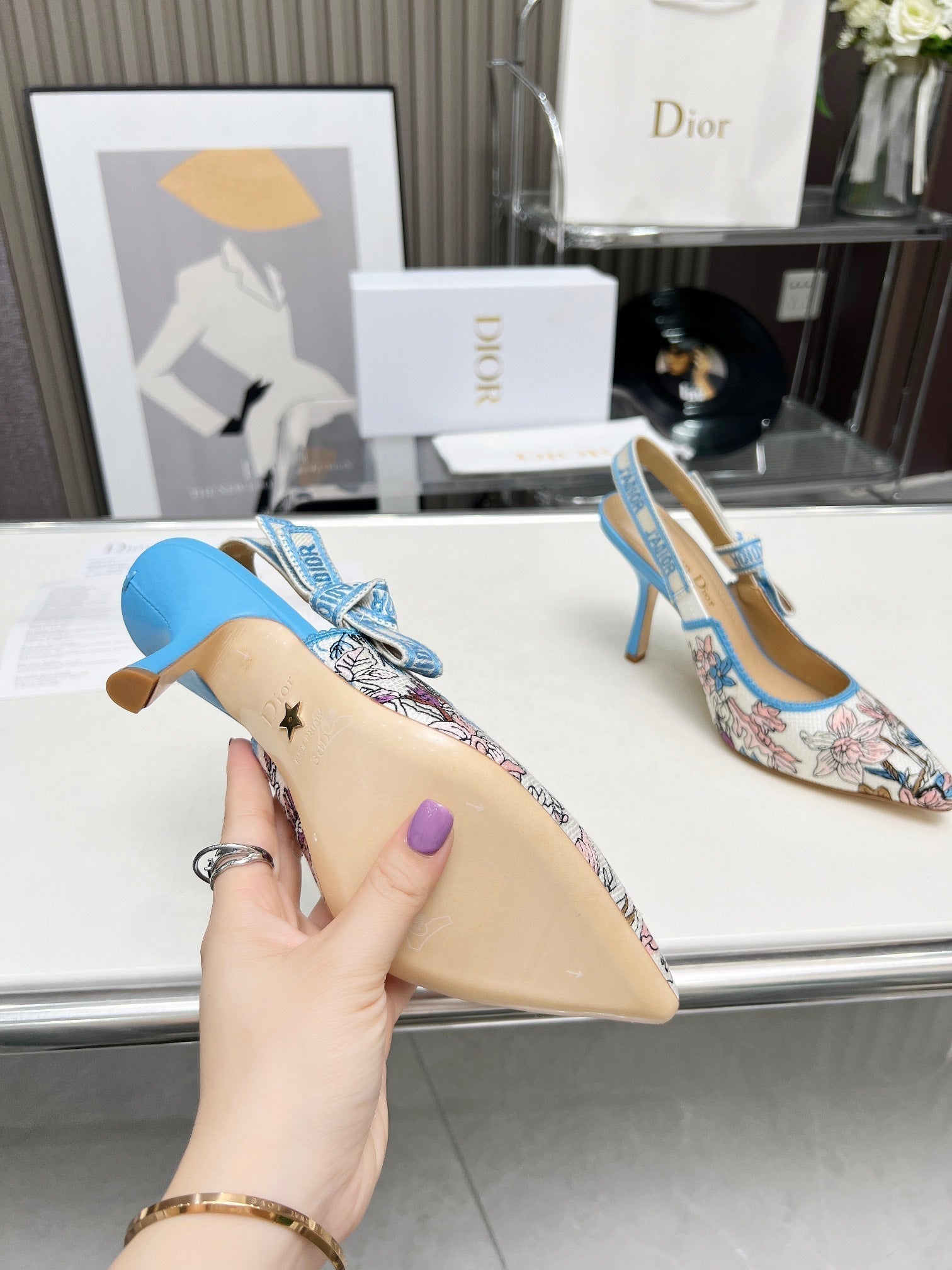 DIOR J'A SLINGBACK PUMP COLORFUL NATURAL RAFFIA AND EMBROIDERED COTTON 10 CM 130858