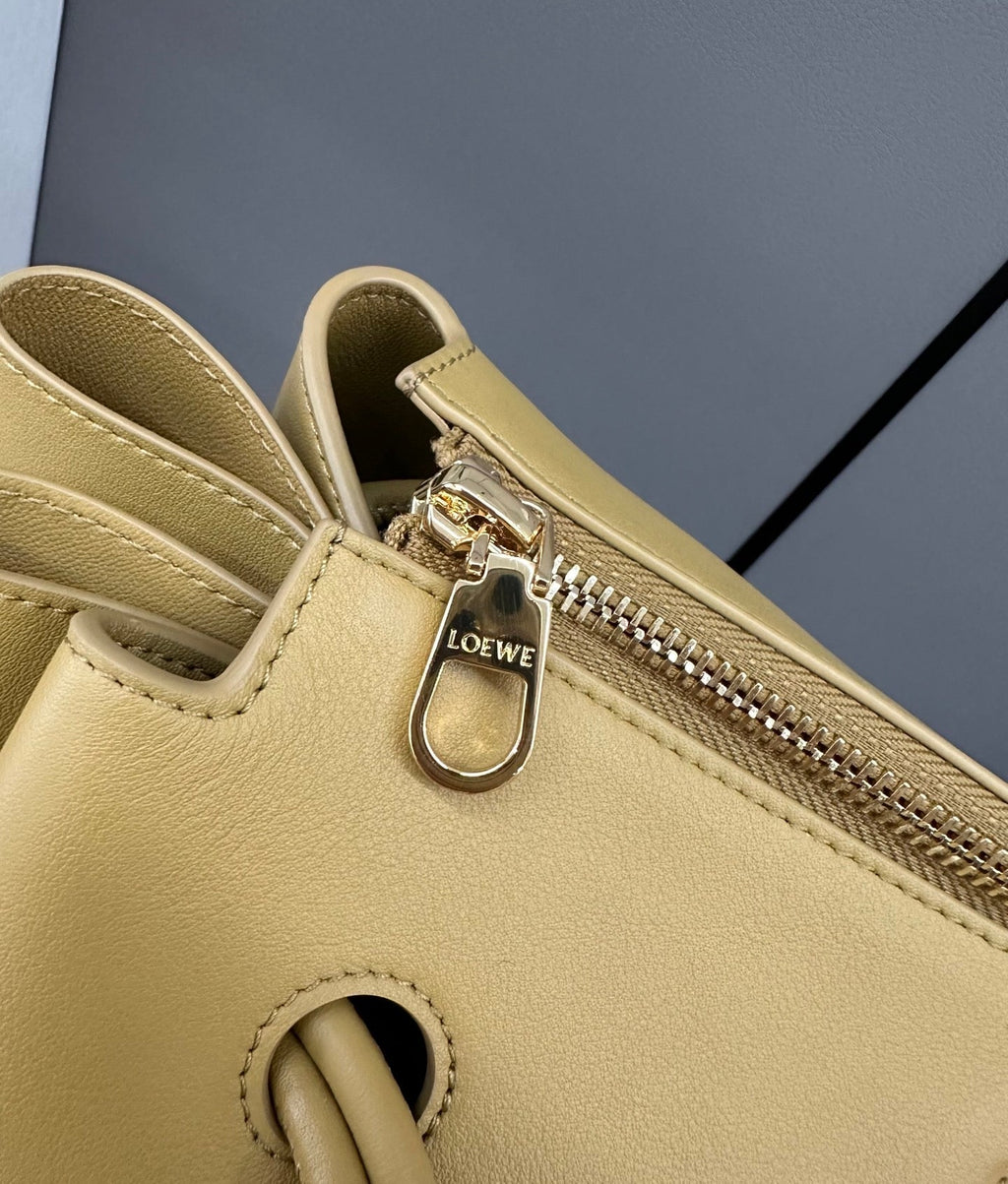 LOEWE 25S MADRID BAG 28 IN SAND YELLOW CALFSKIN GOLD HARDWARE