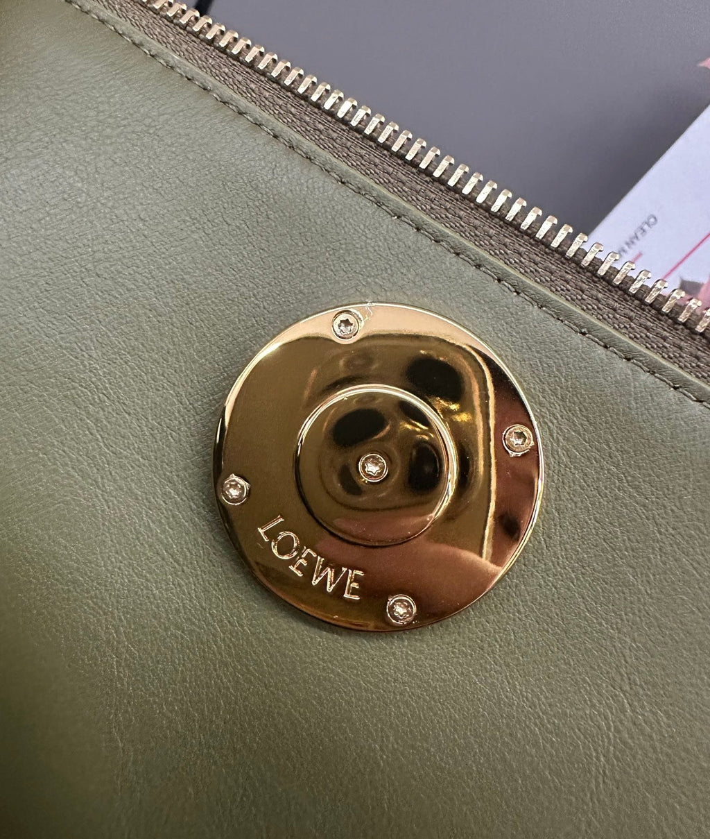 LOEWE 25S MADRID BAG 28 IN OLIVE GREEN CALFSKIN GOLD HARDWARE