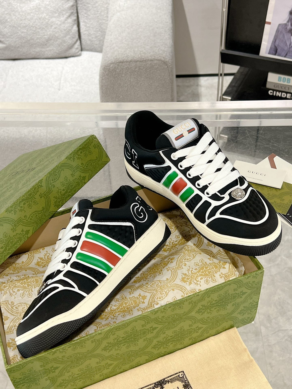 GUCCI SNEAKER IN BLACK MIX COLORFUL CALFSKIN