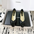 CHANEL BALLET FLATS BOW IN BLACK CALFSKIN QUILTED