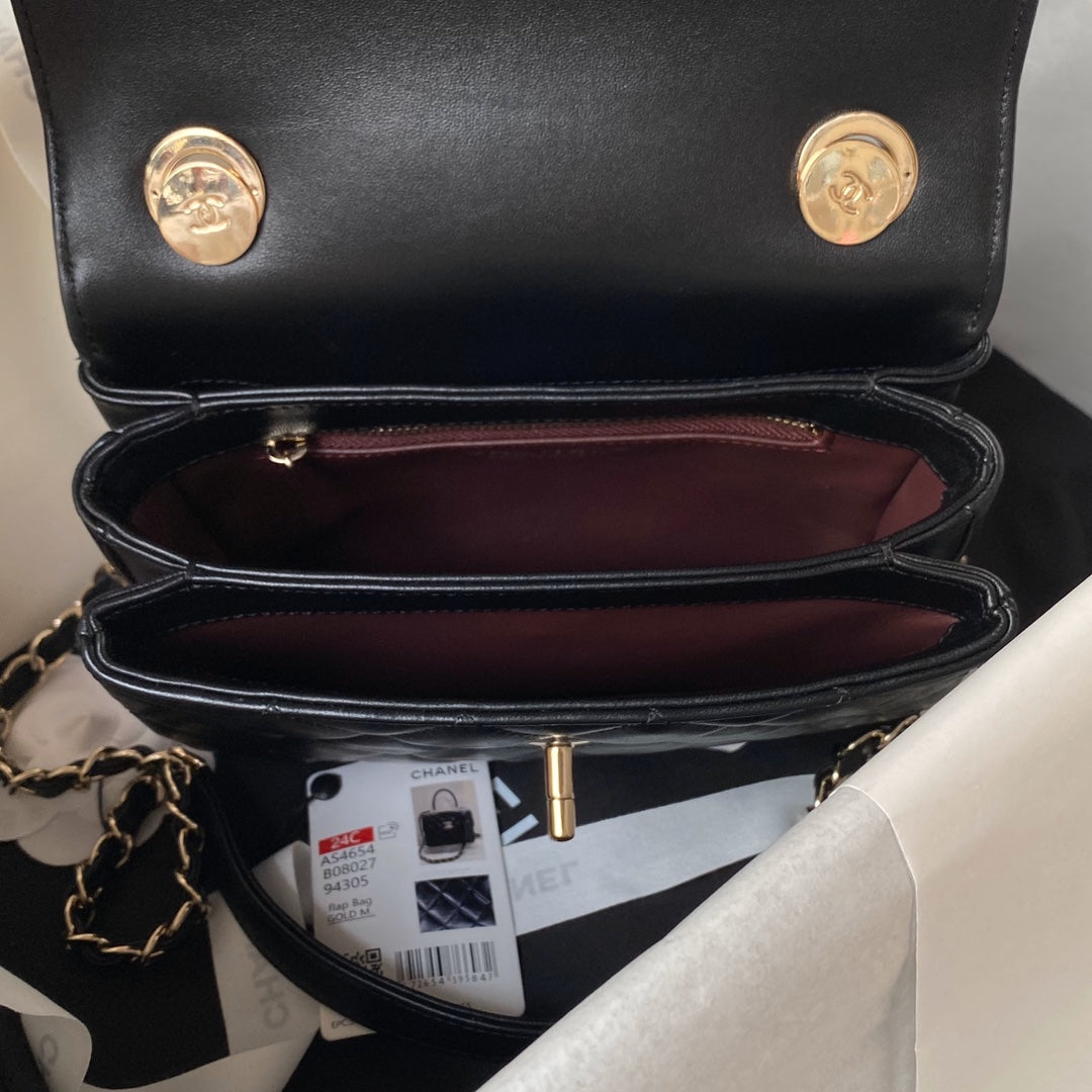 CHANEL SMALL 20 FLAP BAG IN BLACK CALFSKIN WITH CHAIN