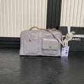 CHANEL BOWLING BAG 29 IN GREY CALFSKIN GOLD HARDWARE