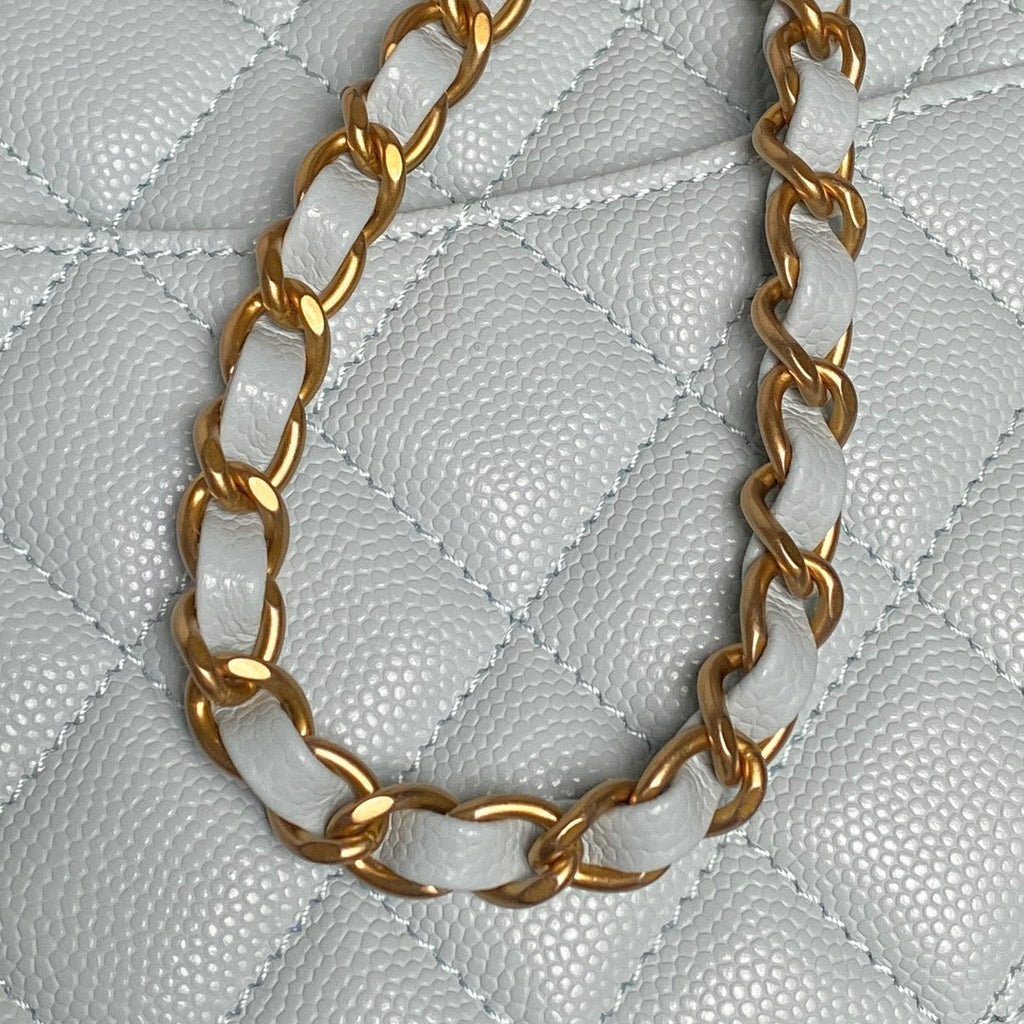 CHANEL 25S FLAP BAG 22 IN LIGHT BLUE CALFSKIN GOLD HARDWARE