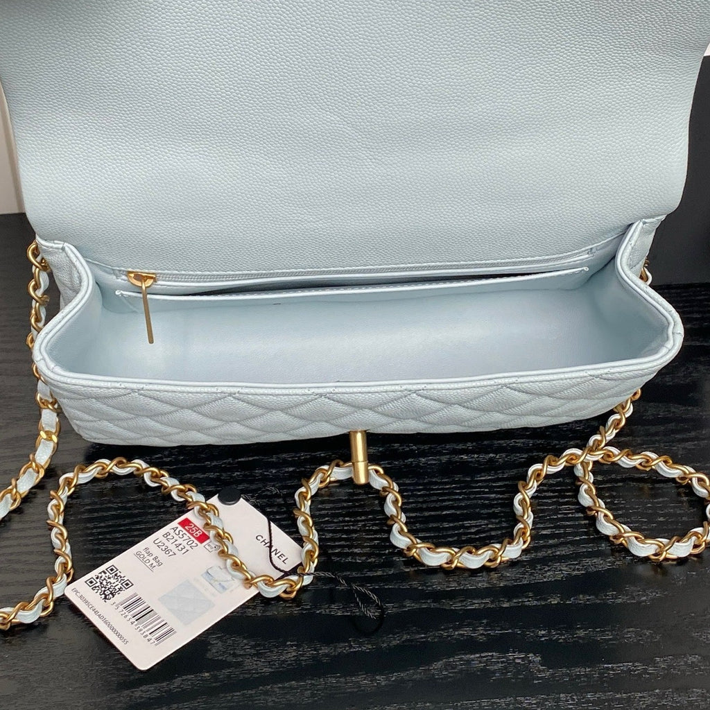 CHANEL 25S FLAP BAG 22 IN LIGHT BLUE CALFSKIN GOLD HARDWARE