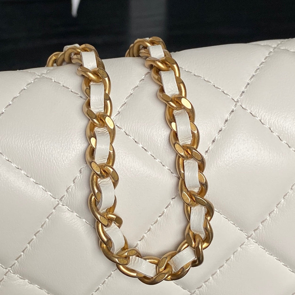 CHANEL 25S CHAIN WALLET 19 IN IVORY LAMBSKIN GOLD HARDWARE