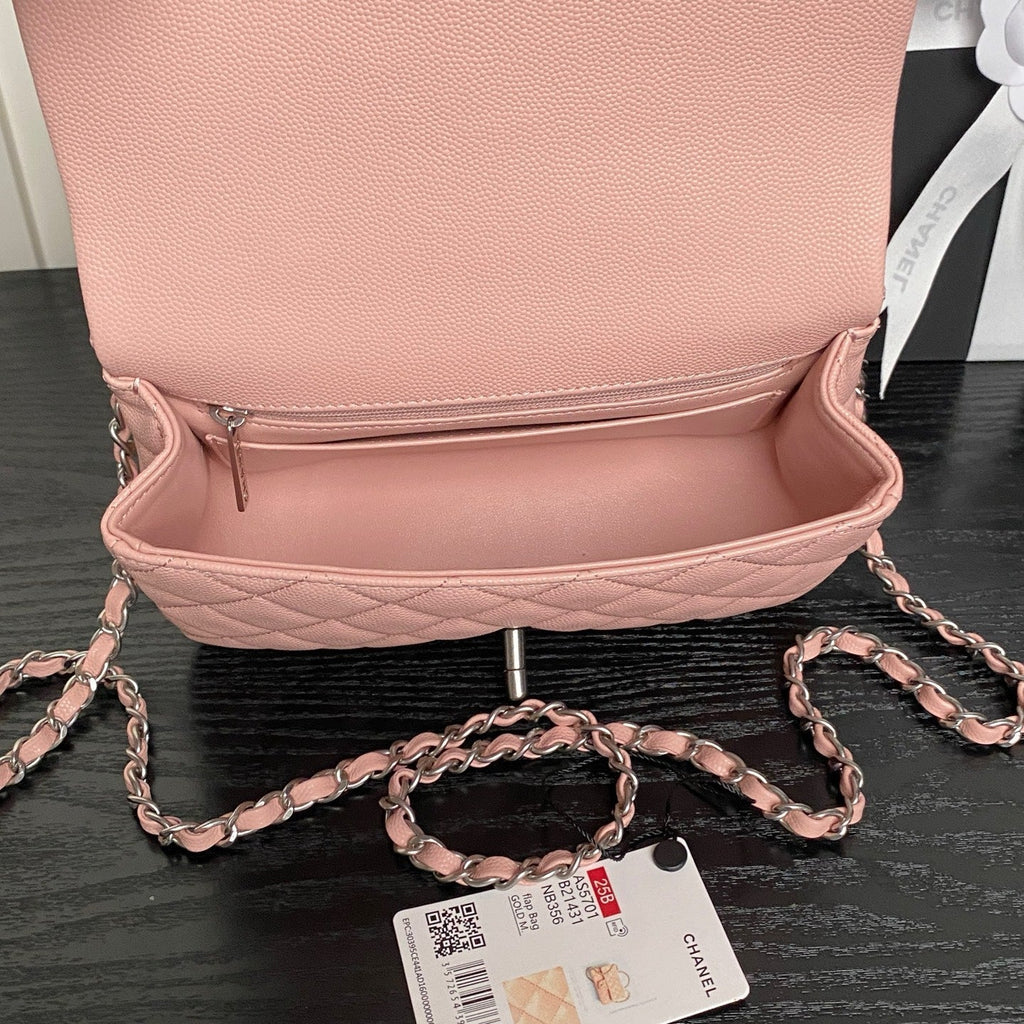 CHANEL 25S FLAP BAG 19 IN LIGHT PINK CALFSKIN SILVER HARDWARE