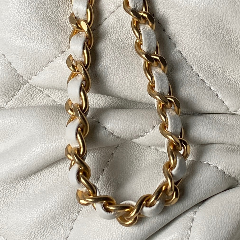 CHANEL 25S  MINI BOW BAG 26 IN CREAM WHITE LAMBSKIN WITH GOLD HARDWARE