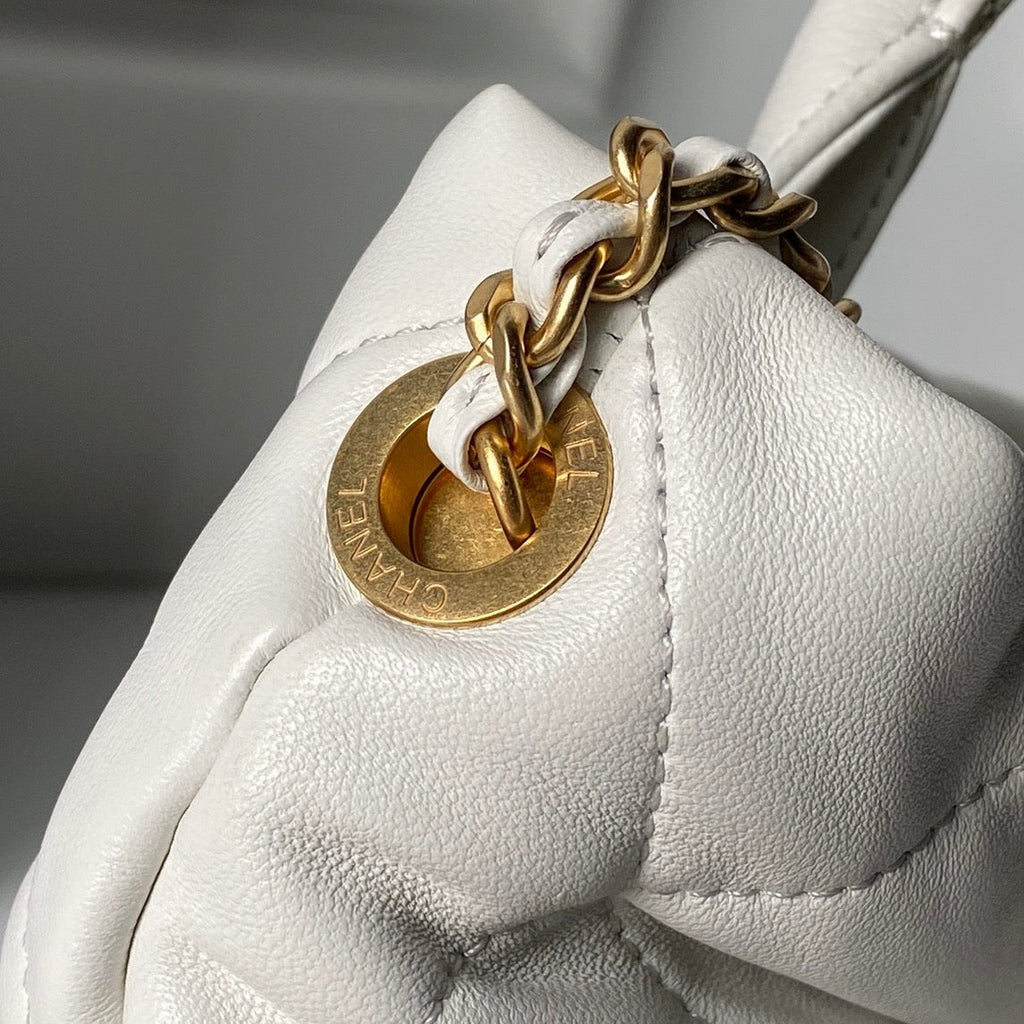 CHANEL 25S  MINI BOW BAG 26 IN CREAM WHITE LAMBSKIN WITH GOLD HARDWARE