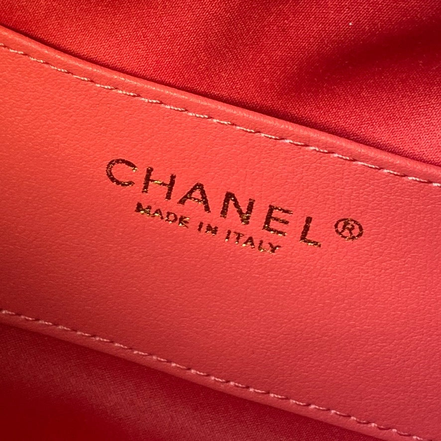 CHANEL 25S HOBO BAG 32 IN CORAL RED LAMBSKIN