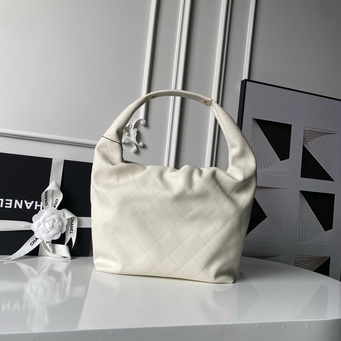 CHANEL 25S HOBO BAG 45 IN CREAM WHITE LAMBSKIN