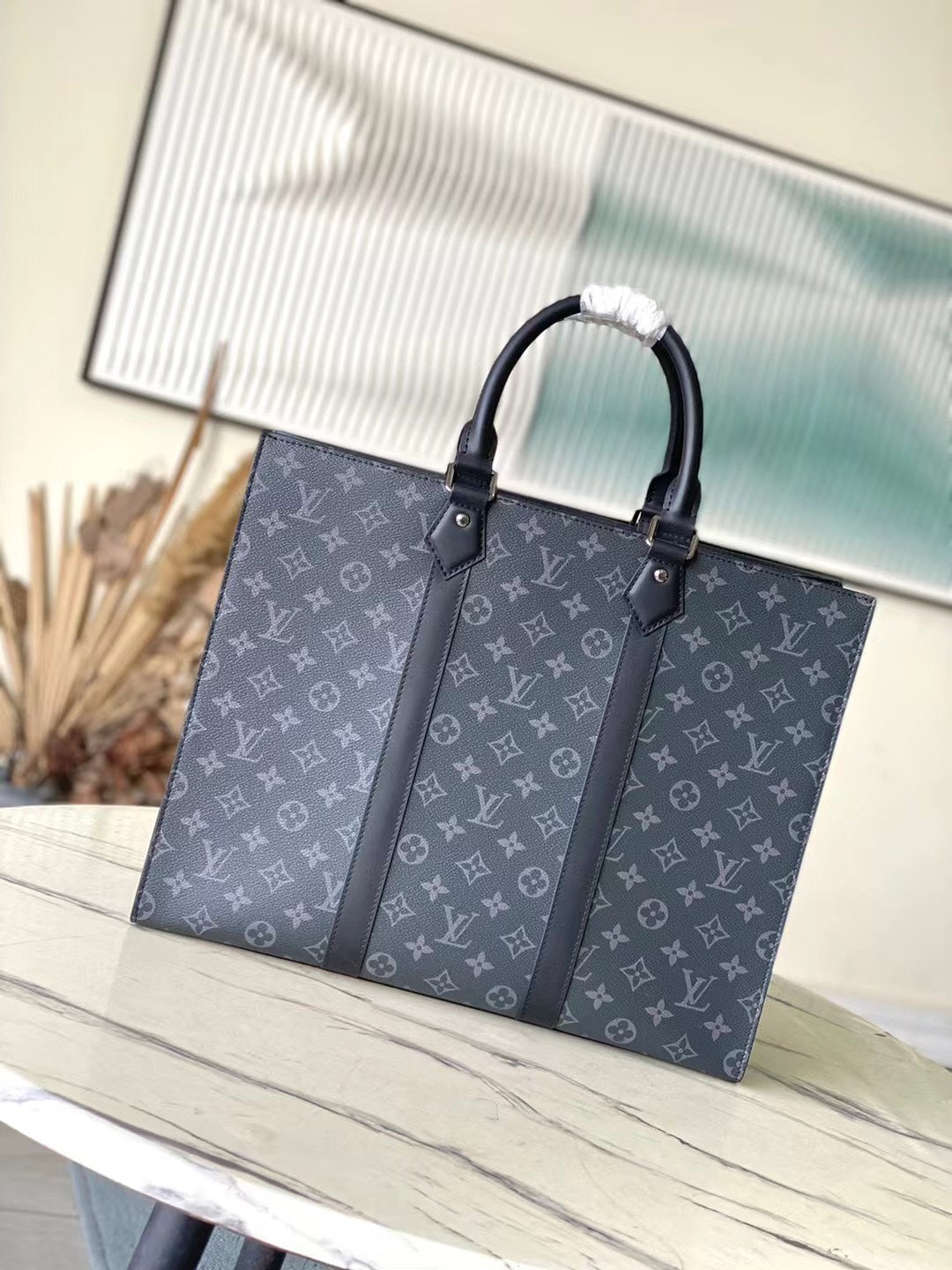 LOUIS VUITTON SAC PLAT 24H 41 IN DARK GRAY MONOGRAM ECLIPSE CANVAS