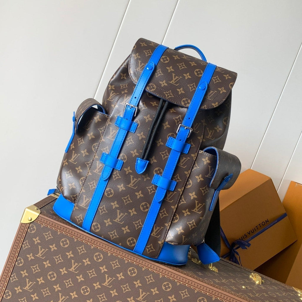LOUIS VUITTON LV 25S CHRISTOPHER BACKPACK 48 IN BROWN AND PERSIAN BLUE CANVAS MONOGRAM