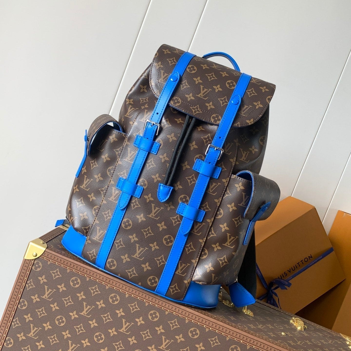 LOUIS VUITTON LV 25S CHRISTOPHER BACKPACK 48 IN BROWN AND PERSIAN BLUE CANVAS MONOGRAM