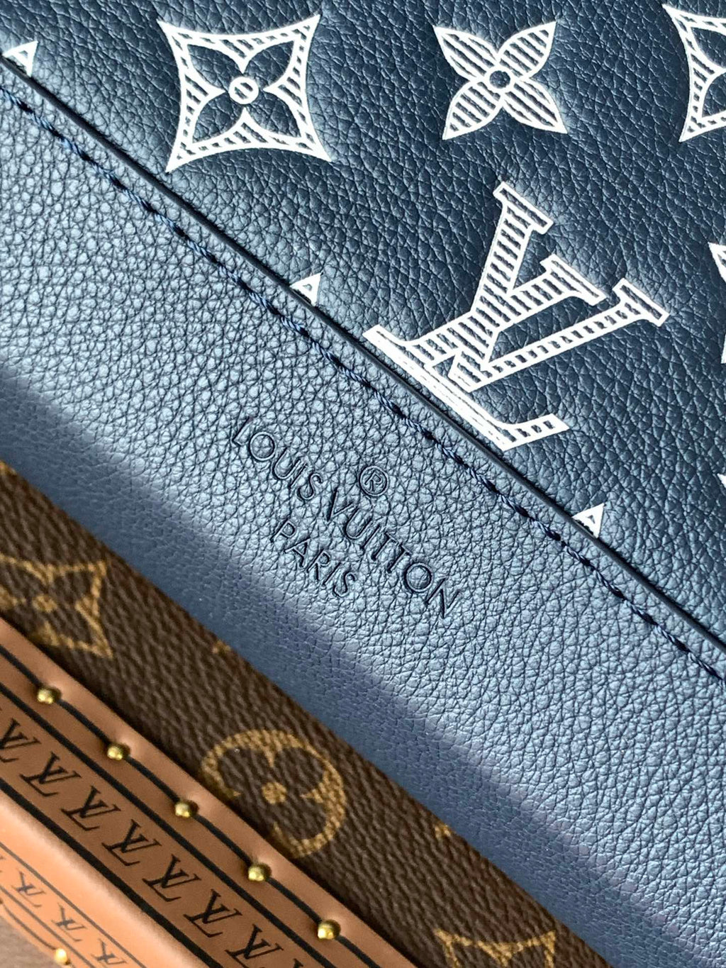 LOUIS VUITTON DUO CROSSBAG BAG 42 IN BLUE AND WHITE MONOGRAM SHADOW COWHIDE