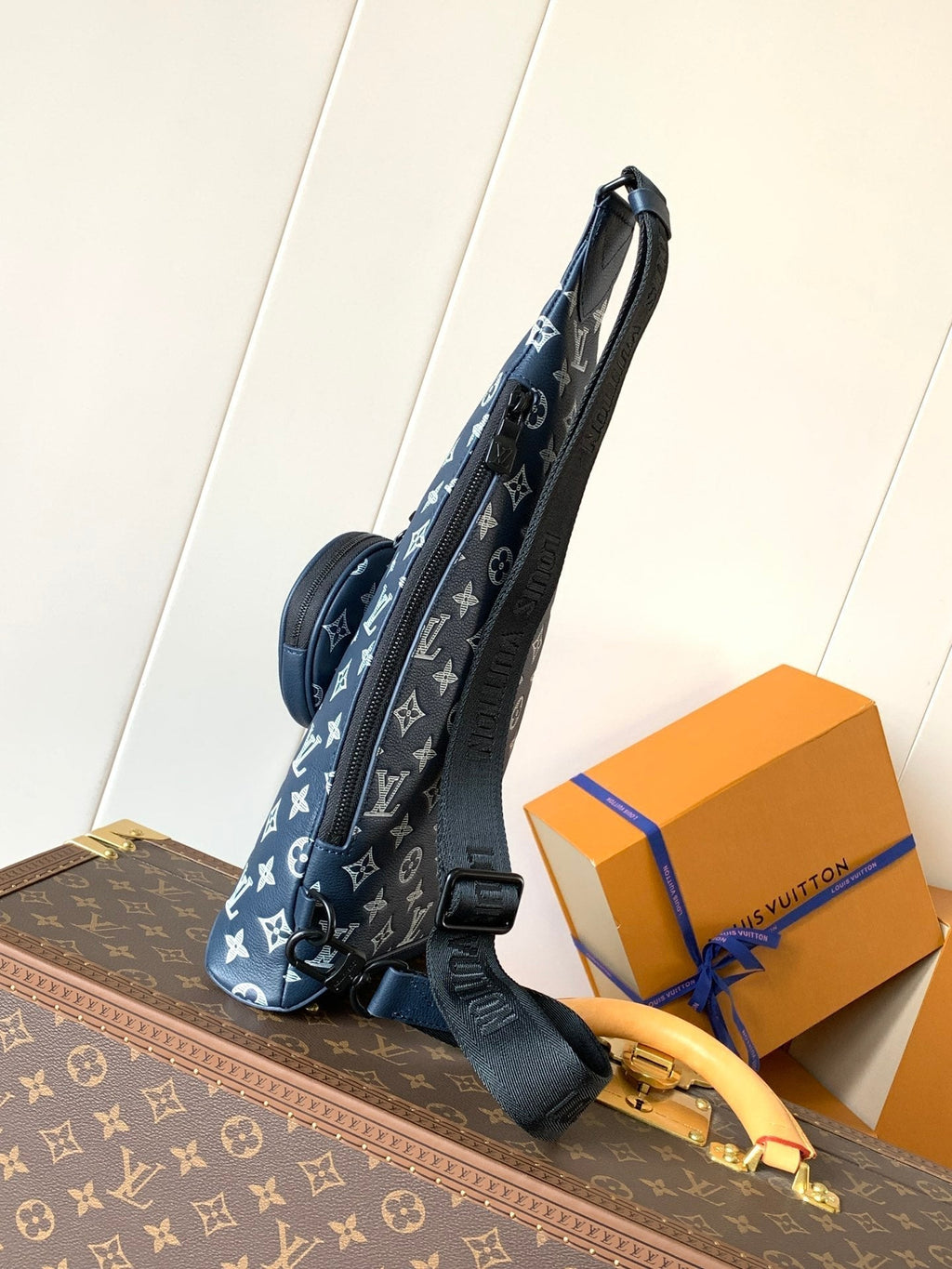 LOUIS VUITTON DUO CROSSBAG BAG 42 IN BLUE AND WHITE MONOGRAM SHADOW COWHIDE