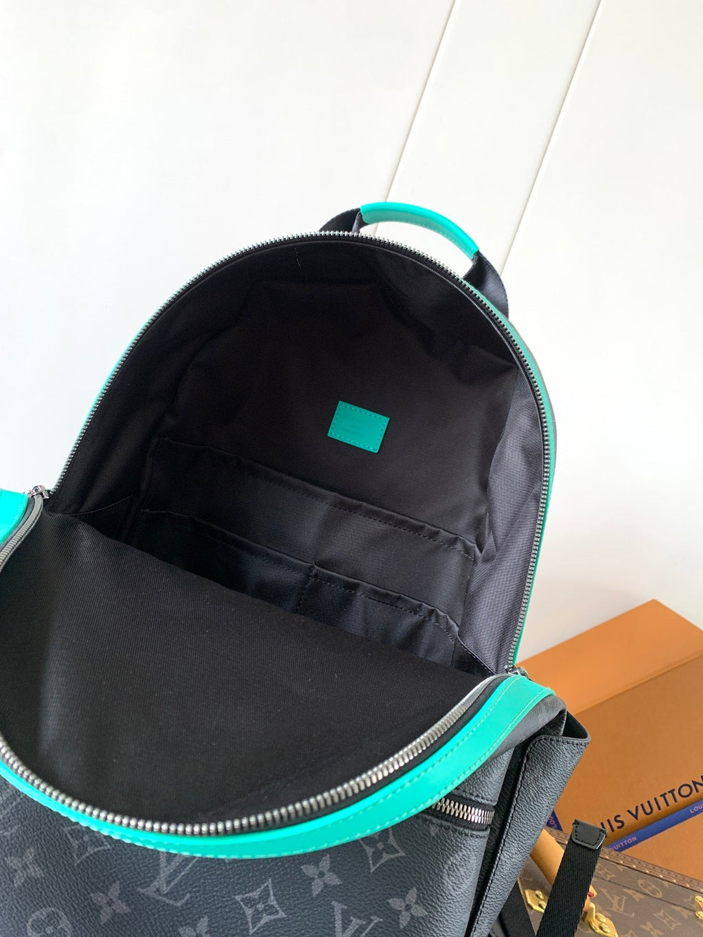 LOUIS VUITTON LV 25S DISCOVERY PM BACKPACK 38 IN BLACK AQUA MONOGRAM ECLIPSE CANVAS AND CALFSKIN