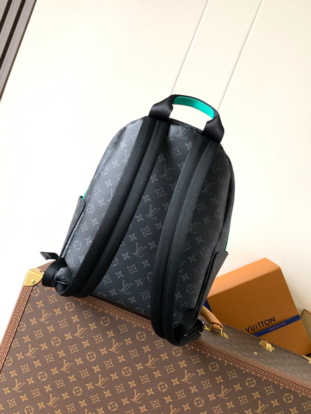 LOUIS VUITTON LV 25S DISCOVERY PM BACKPACK 38 IN BLACK AQUA MONOGRAM ECLIPSE CANVAS AND CALFSKIN